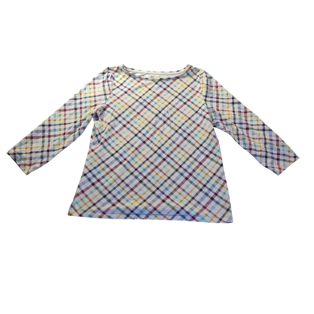 Talbots Boat Neck Top Womens Large Plaid Cotton Heritage Preppy Autumn Multi